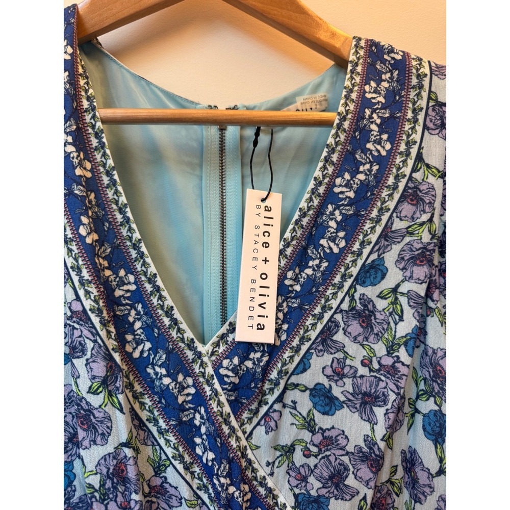 Alice Olivia Women's Mariska Blue Floral Mini Dress Boho Comfy Cute Sz 6 - Picture 2 of 3